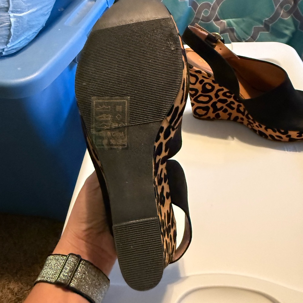 Leopard Print Wedge Sandals with Black Suede Straps - Picture 6 of 6
